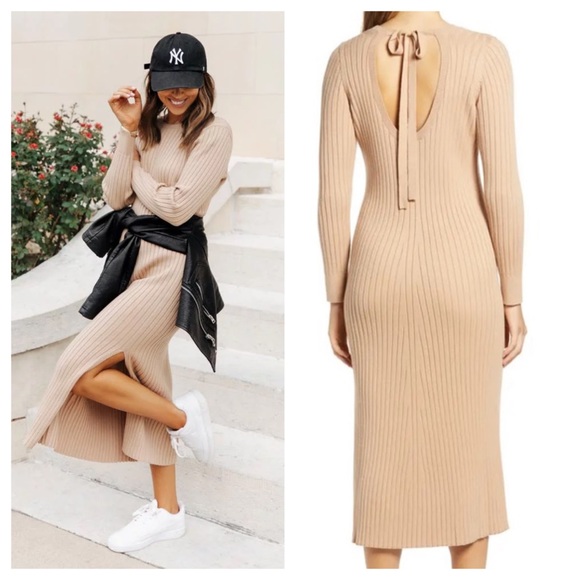Long Sleeve Sweater Dress Camel 